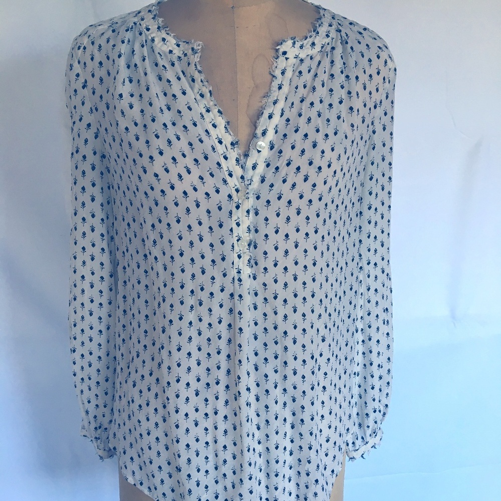 Lucky Brand Silk printed blouse boho peasant
